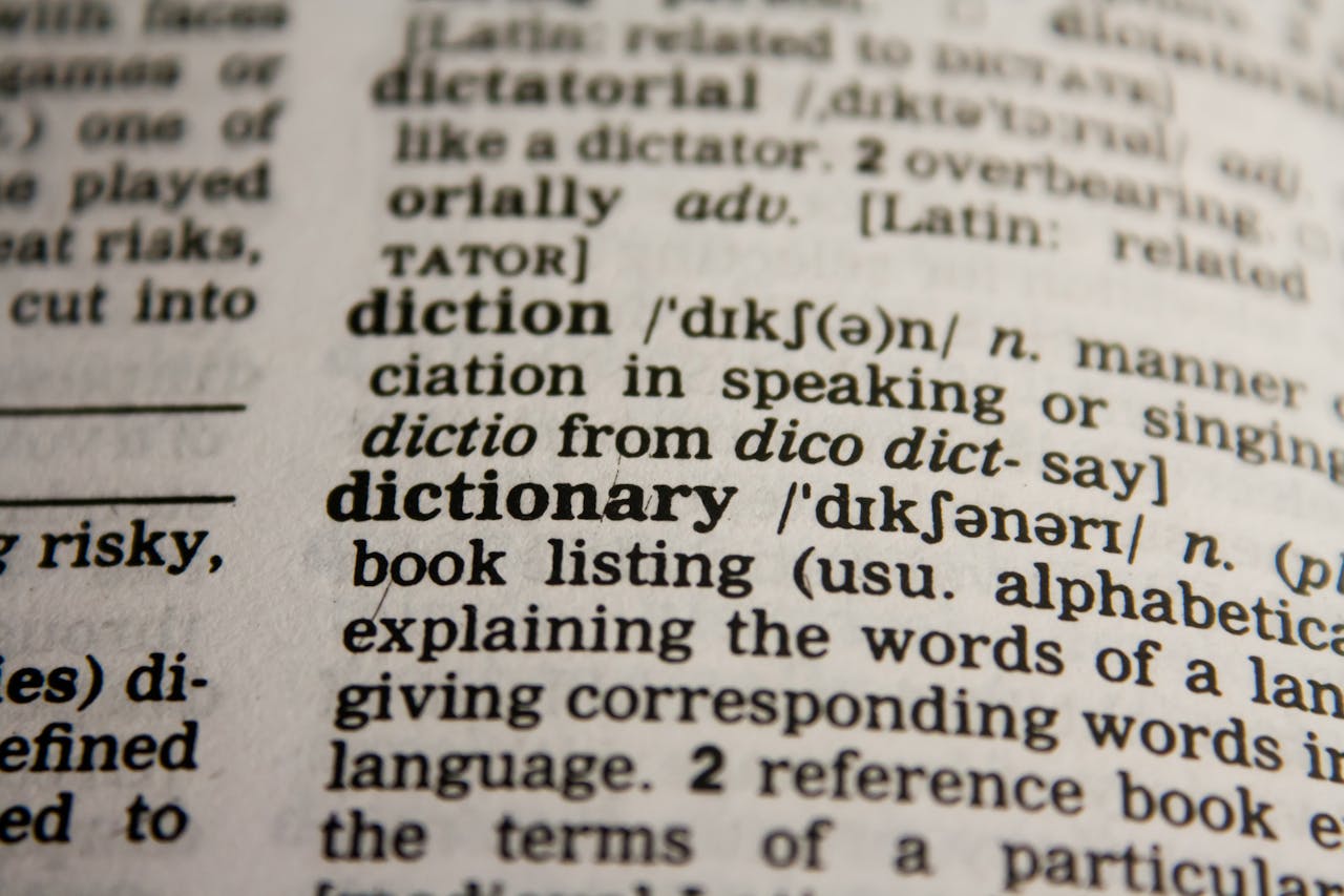 hero-img-01 Detailed close-up view of a dictionary page highlighting the word 'dictionary' and its definition.